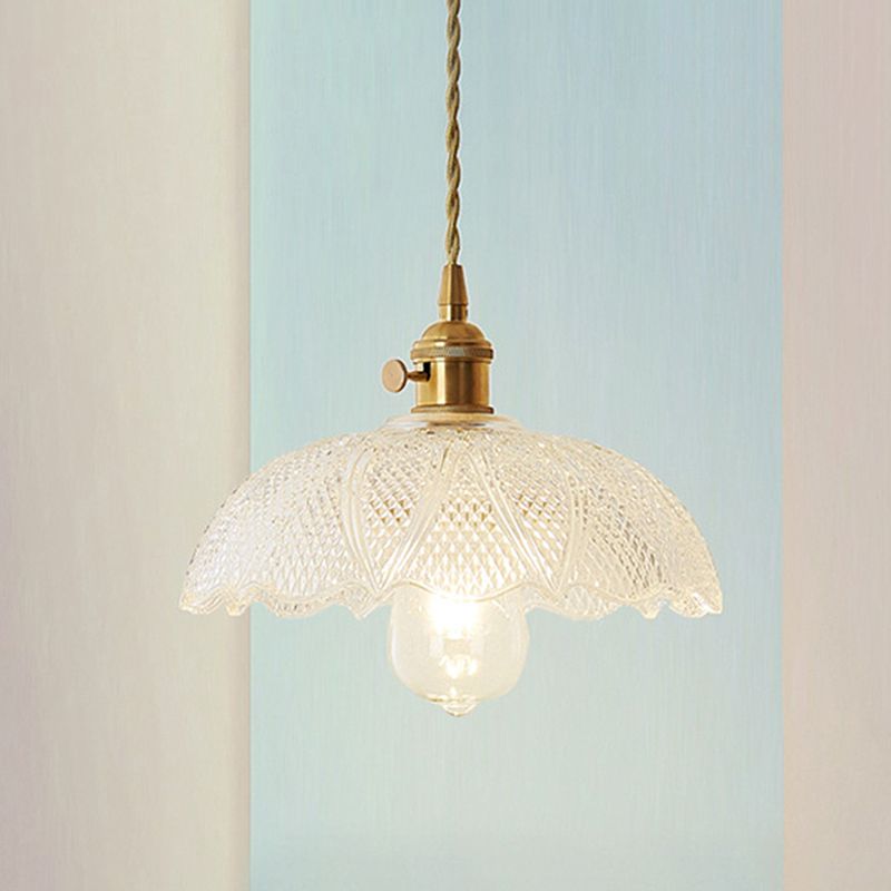 Messing 1 Leichtes Anhänger Beleuchtung moderne geätzte prismatische Glaskuppel hängende Lampe für Wohnzimmer