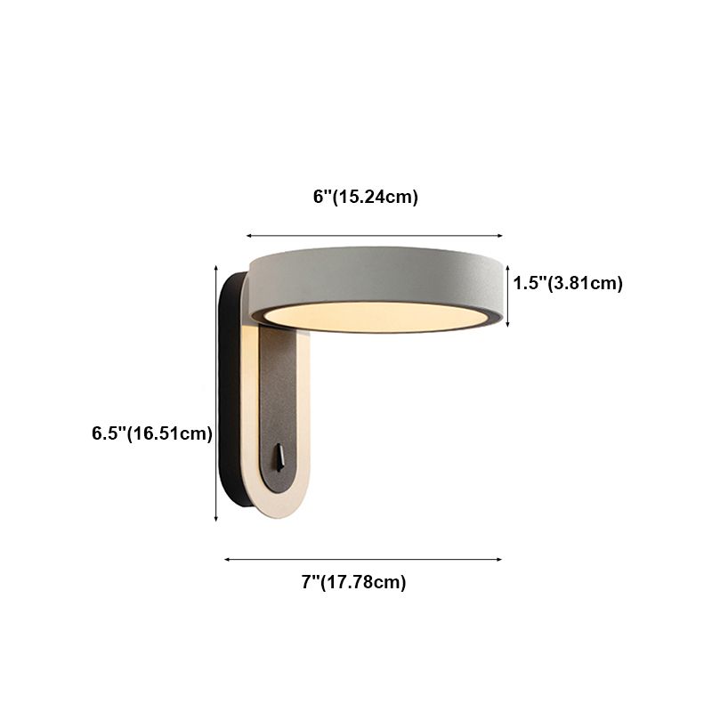 Round Shade Metal Wall Sconce Modern Style Single Light Wall Mount Lighting in Gray