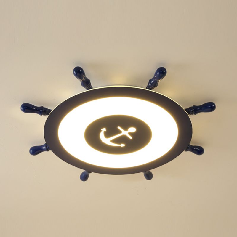 Circular Shape LED Ceiling Lamp Kids Style Iron 2 Lights Flush Mount for Bedroom