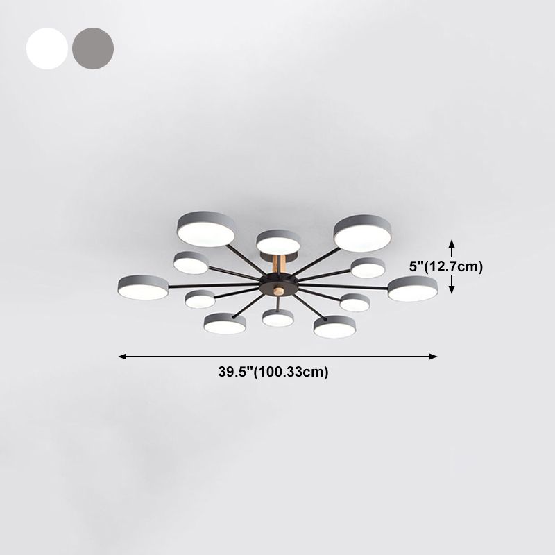 Luz de techo redondo nórdico Luz de montura de montura de luz múltiple con madera para dormitorio