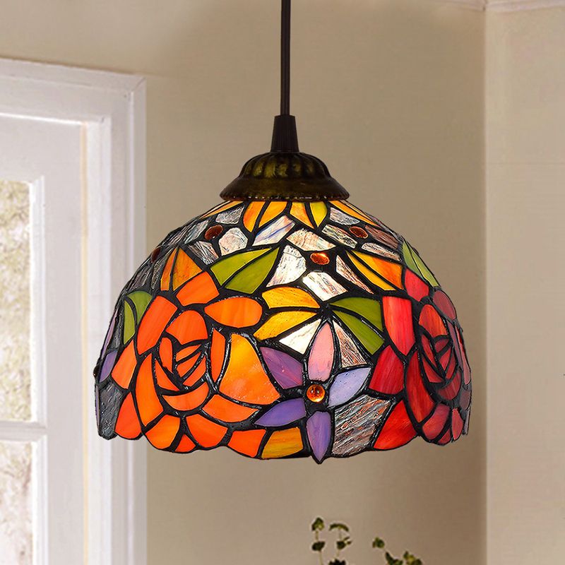 Shaded Pendant Light 1 Bulb Stained Art Glass Tiffany Suspension Light Fixture for Corridor