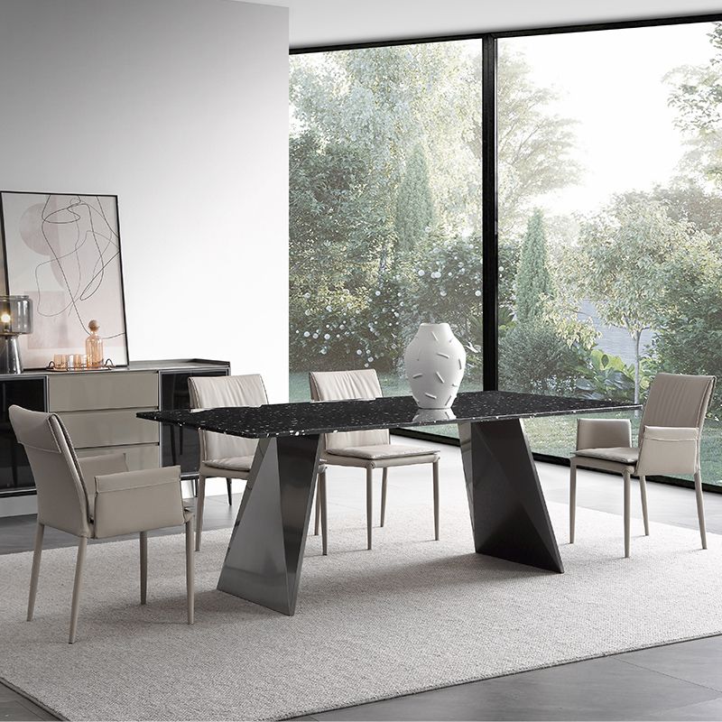 Black Stone Dining Table Set 1/2/4/5/7 Pieces Metal Modern Dinette Set