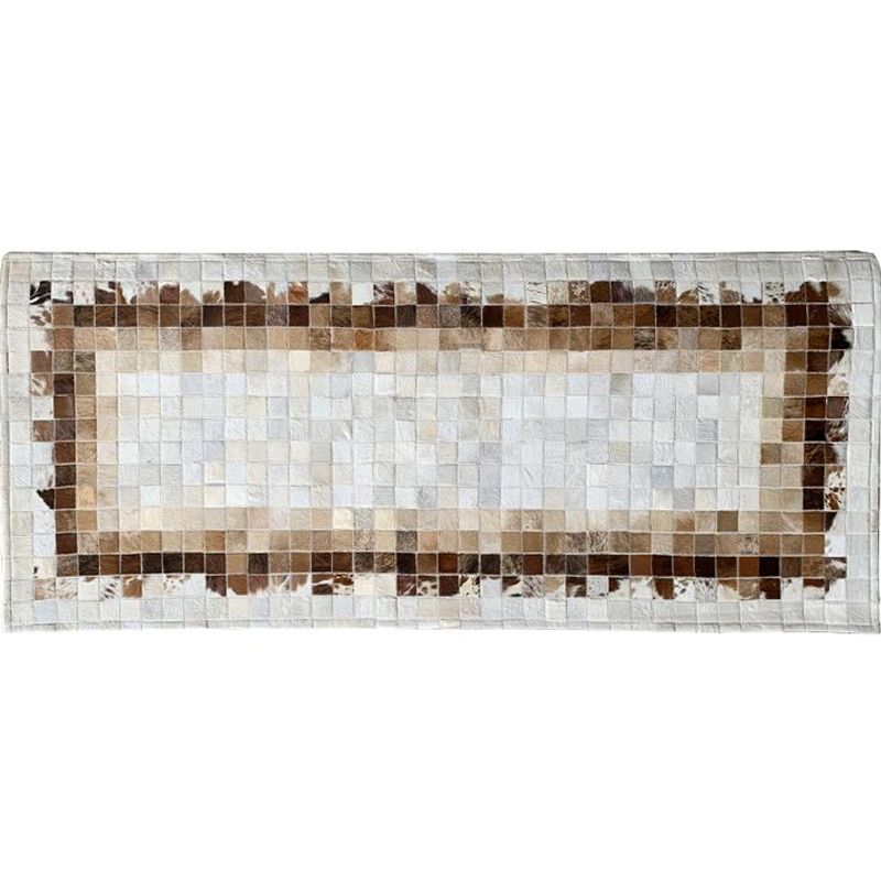 Brown Plaid Patterned Rug Cowhide Modern Area Carpet Pet Friendly Easy Care Handmade Indoor Rug for Room