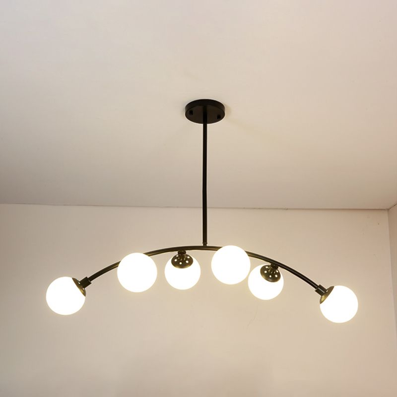 Nordic Round Island Lighting Fixture Glass Dinning Room Hanging Island Light in Black