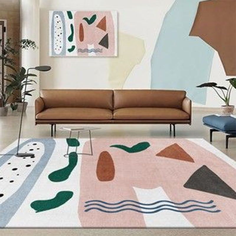 Orange Casual Area Rug Polyester Geometric Carpet Anti-Split Indoor Rug for Home Decoration