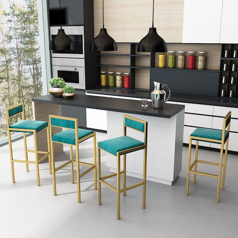 Modern Armless Backrest Counter Stool Iron Dining Room Bar Stool with Velvet Cushion
