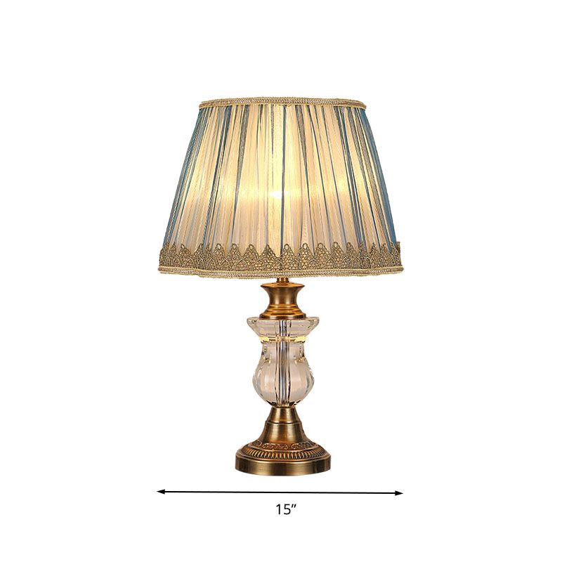 1 Lámpara de luz de luz Lámpara de noche Rural Blue tela luz de noche para dormitorio con acento de cristal