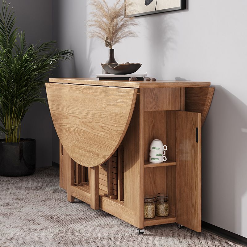 Simplicity Style Round Solid Wood Dining Site Table with Drop-Leaf