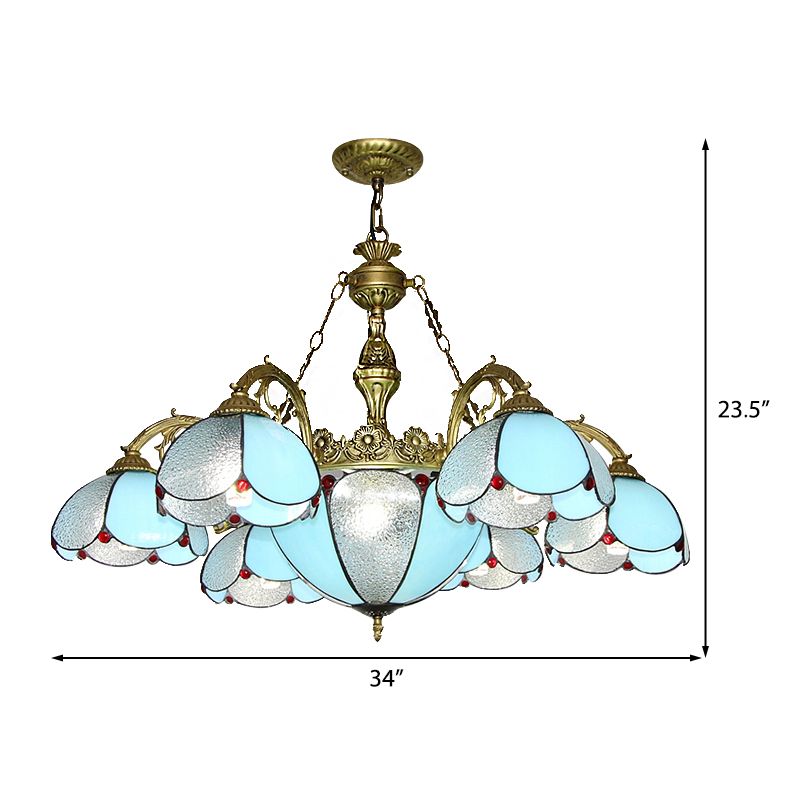 Vintage Petal Chandelier Stained Glass Indoor Ceiling Pendant Light in Blue for Living Room