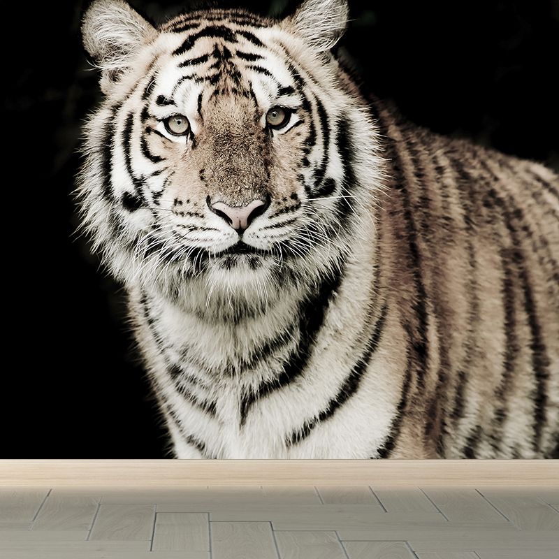 Modern Tiger Wall Mural Non-Woven Stain Resistant Black Wall Art for Living Room
