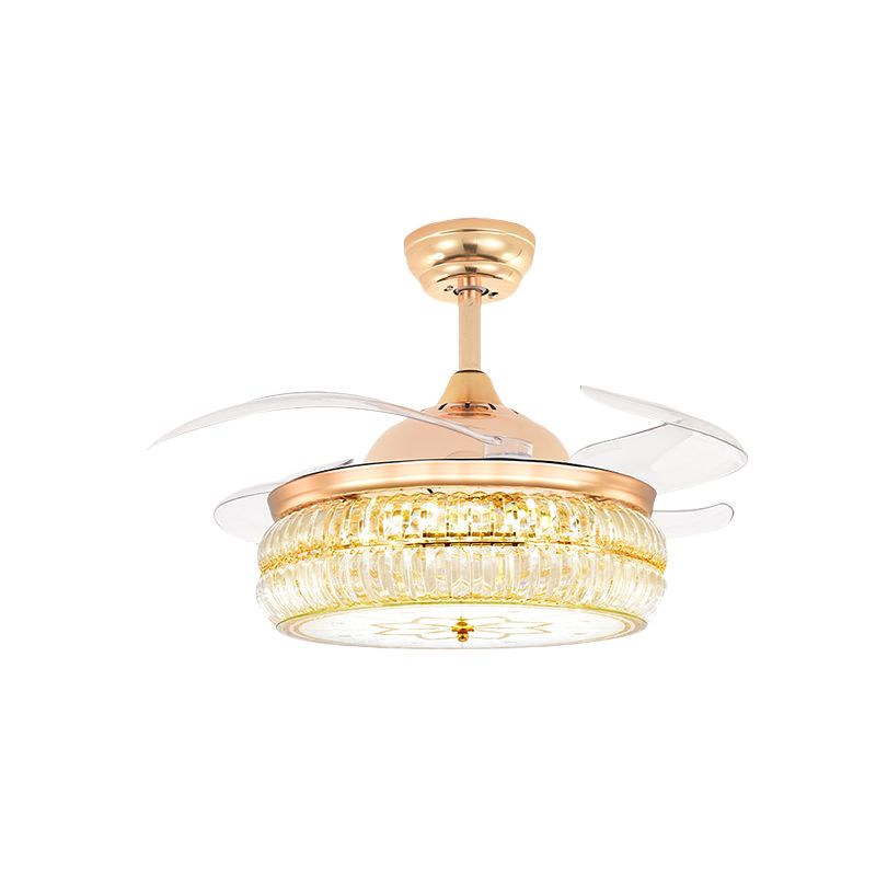 Snijd Crystal Gold Semi Flush Mount Light Drum 4 Blades 42,5 "brede modernistische LED -plafondventilator