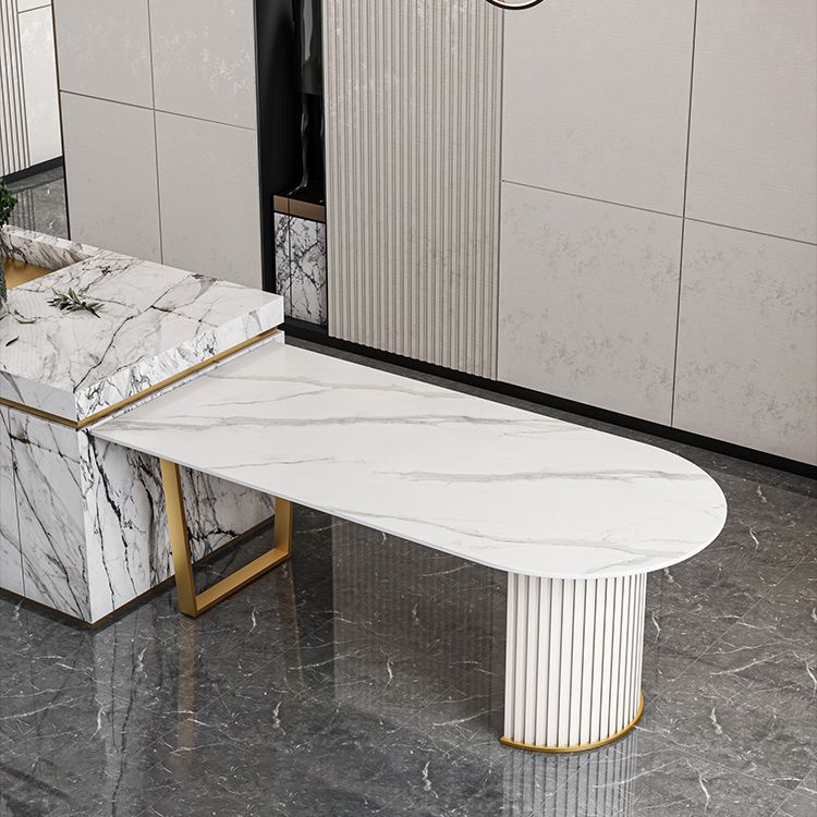 Traditional Luxury Stone Table Double Pedestal Furniture for Dining Room