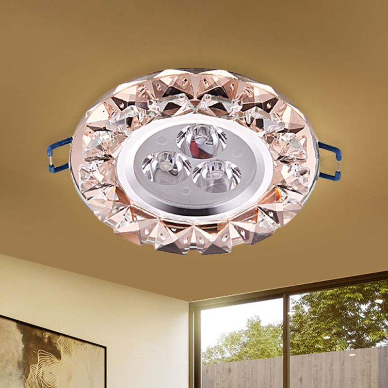 Beveled Crystal Rose Gold Ceiling Lamp Circular Thin Modernist LED Flush Mount Fixture