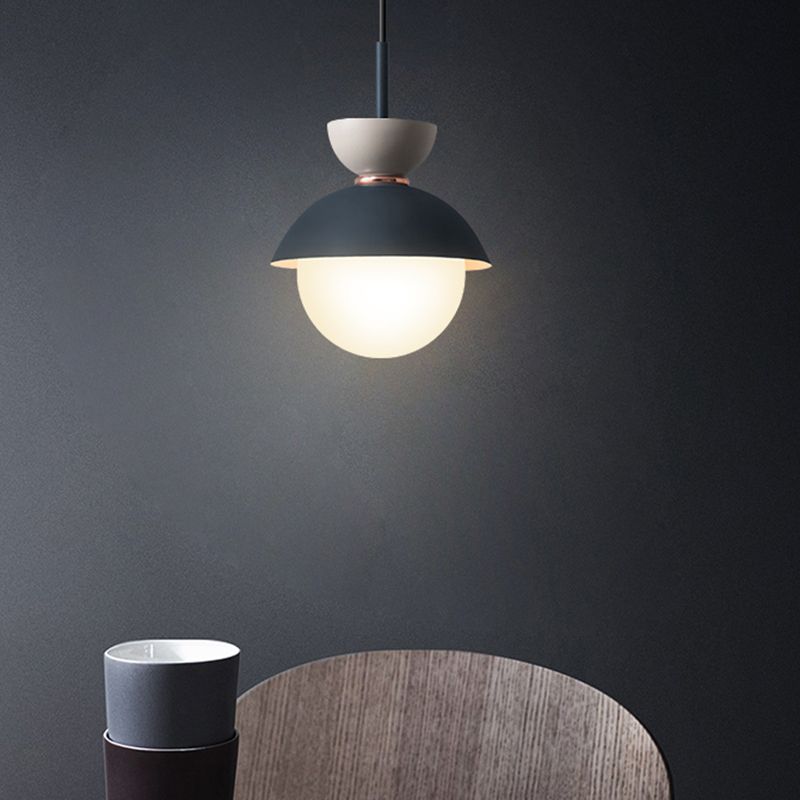 Style macaron nordique suspendu léger 1 clair en métal grosté lait blanc en verre ombre pendentif pour la chambre à coucher de la salle à manger