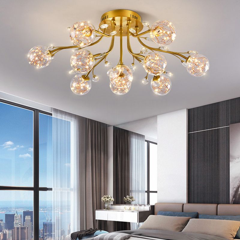 Glass Ball Shape Flush Ceiling Light Modern Multi Lights Flush Mount Lighting in Gold