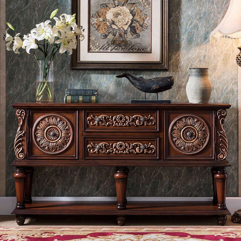 Mid-Century Modern 2-Door Accent Cabinet 33" Tall Distressed Wood Chest with Drawers