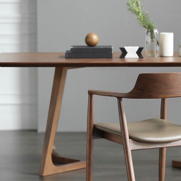 Rectangle Wood Dining Table Solid Wood Table Modern with Double Pedestal Base