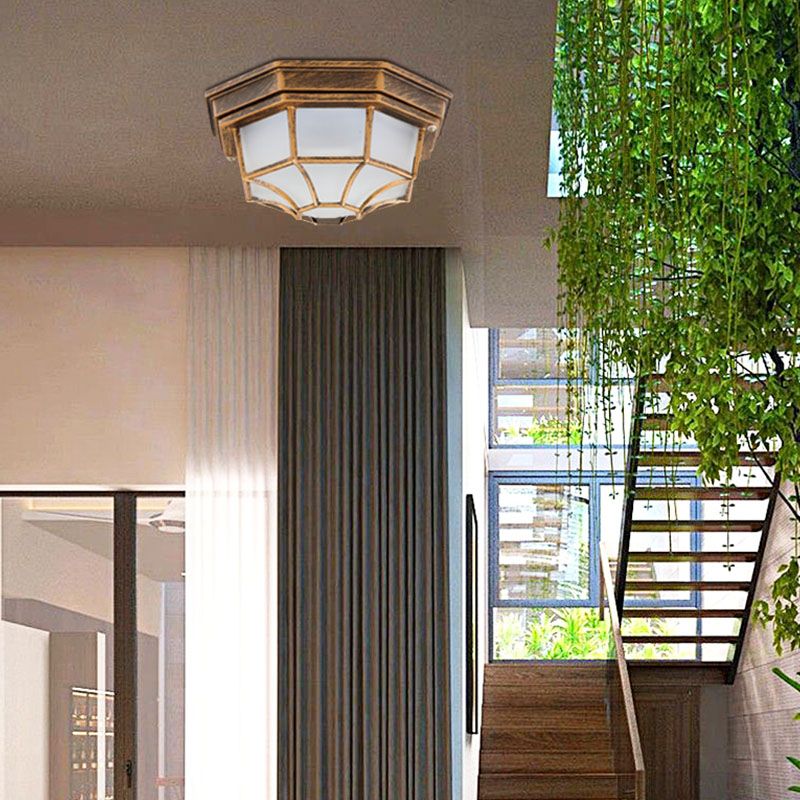 Plafonnier LED traditionnel avec abat-jour en verre, luminaire encastré pour cour et balcon