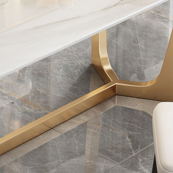 Rectangle Sintered Stone Dining Table Luxury Trestle Base Fixed Table