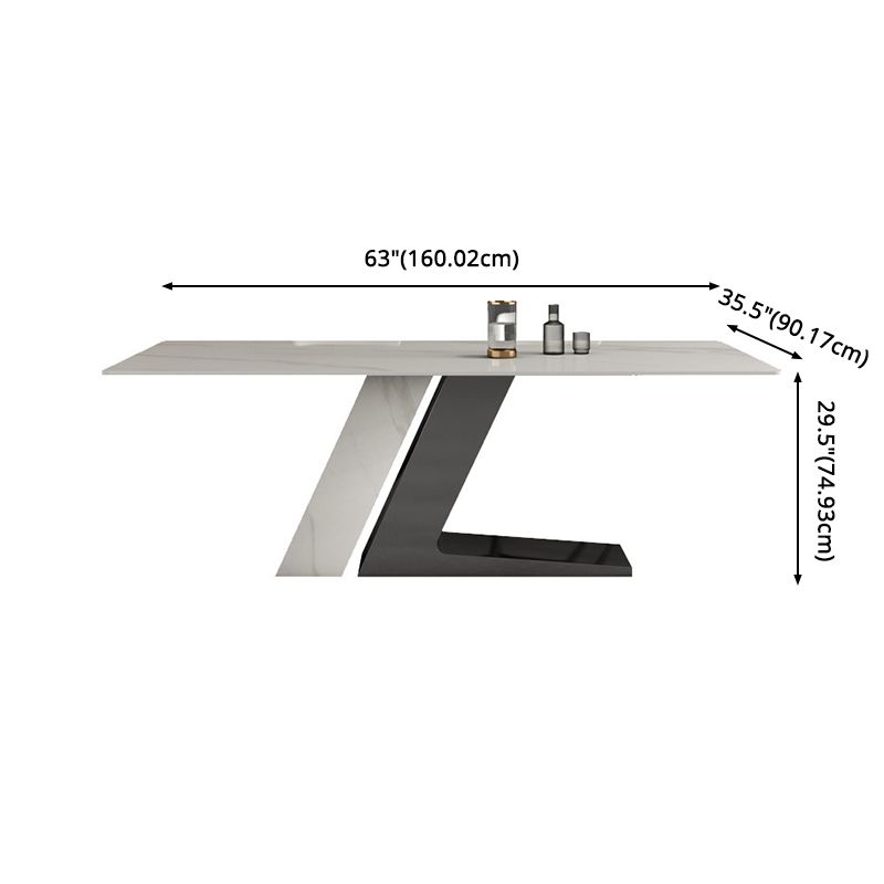 Modern Sintered Stone Dining Table Set with Rectangle Table and Metal Base Formal Dining Set
