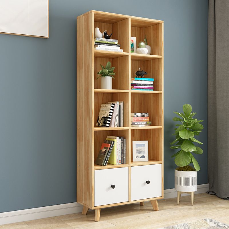 Contemporary Natural Accent Chest with 2 Drawers and Shelves in Pine Wood