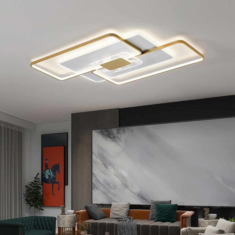 Gold Geometry LED Ceiling Light Feather Pattern Contemporary Flush Mount Light