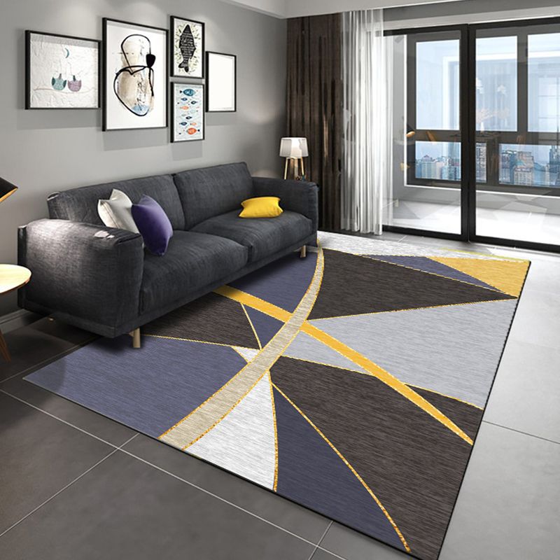 Stylish Colorblock Rug Black and Purple Modern Rug Polyester Washable Pet Friendly Anti-Slip Carpet for Living Room