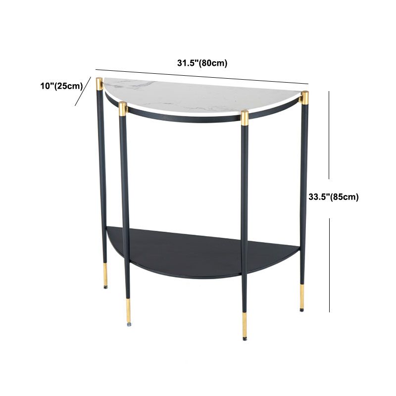 Glam Marble Console Table Half Moon 4 Legs Accent Table for Hall