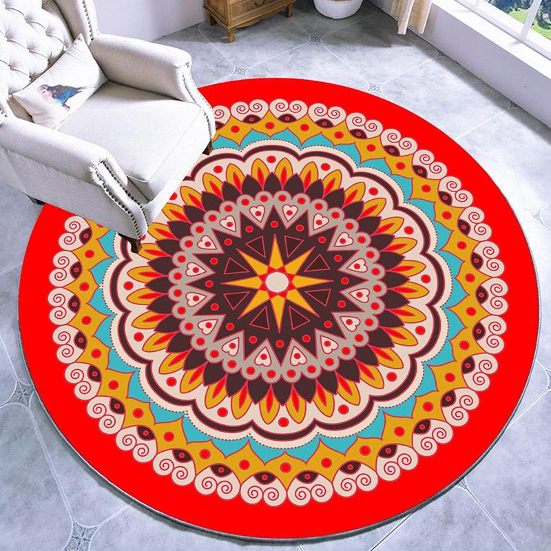 Pretty Mandala Patterned Rug Multi Color Moroccan Area Rug Polyester Pet Friendly Stain Resistant Anti-Slip Backing Rug for Tearoom