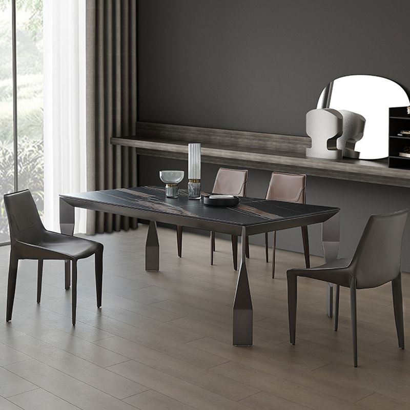 Modern Black Stone Table Rectangle Dining Room Table for Kitchen