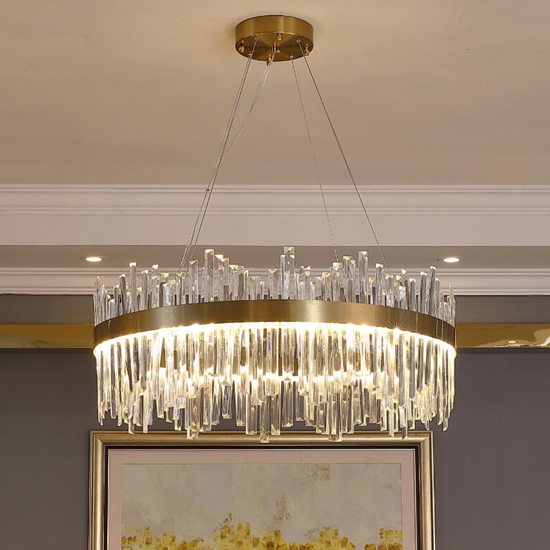 Runde Form hängende Lichter moderner Kristallmetallkronleuchter in Gold für Wohnzimmer
