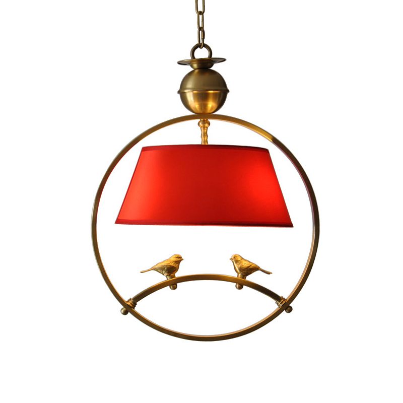 Fabric Conical Pendant Light Traditional 1 Light Living Room Hanging Ceiling Light in White/Black/Red
