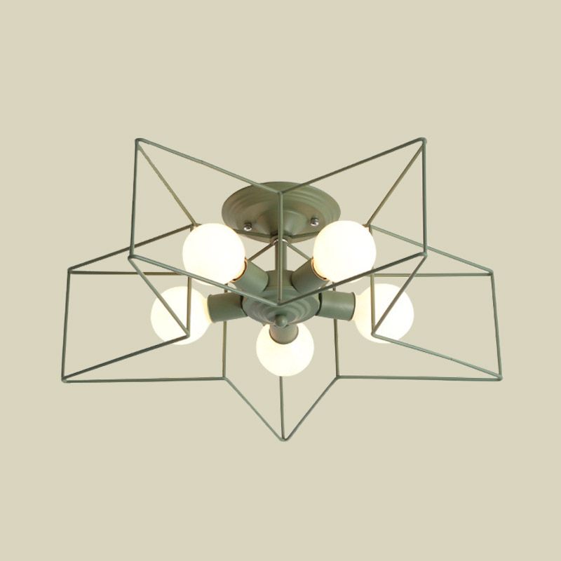 Pentacle Frame Iron Flush Mount Light Kids 5-Bulb Pink/Grey/Blue Semi Flush Ceiling Light for Baby Room