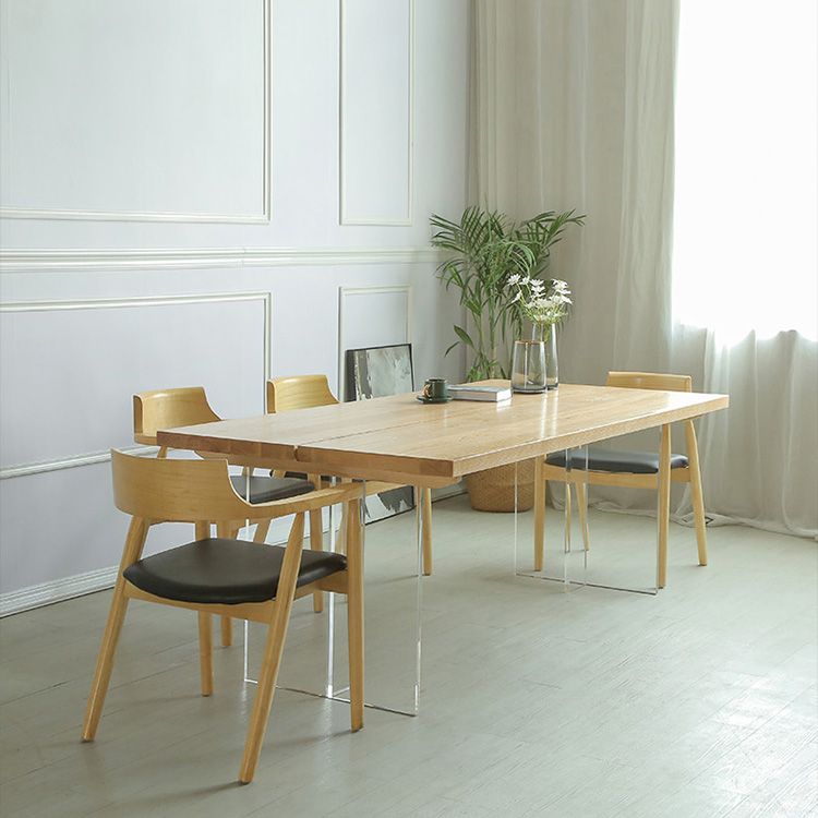 Rectangle Solid Wood Dining Table Modern Acrylic Double Pedestal Table