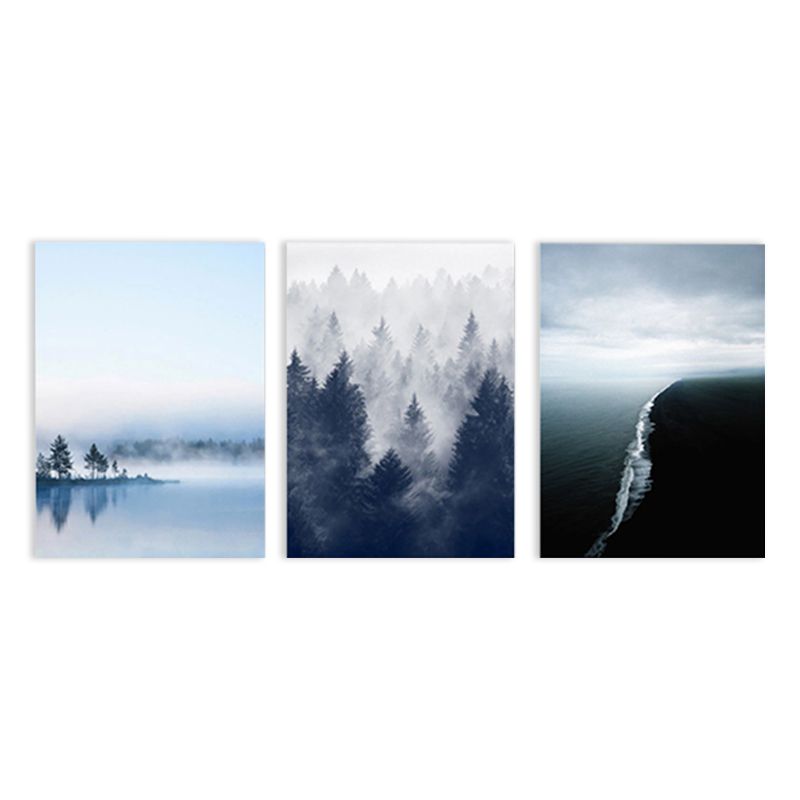 Canvas Textured Art Print Modern Forest Landscape Painting, Multiple Sizes, Set of Three