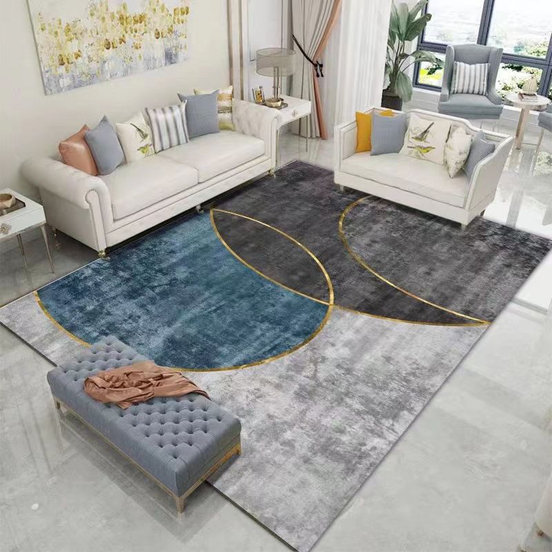 Polyster Rectangle Area Carpet Bedroom Geometric Printed Contemporary Non-Slip Backing