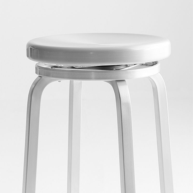 Industrial Silver Armless Counter Stool Aluminum Round Seat Footrest Counter Chair