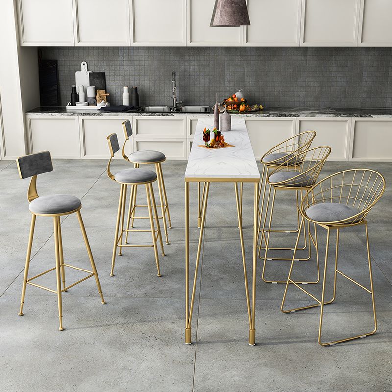 Glam Style White Bar Table in Faux Marble and Metal Bar Table for Restaurant