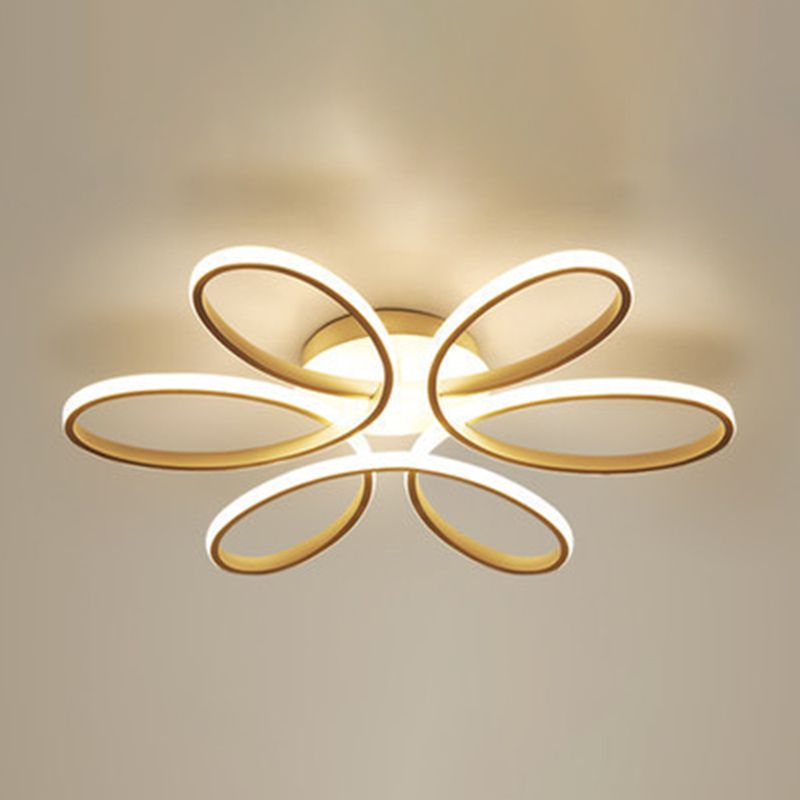 Flower-Shaped Semi Flush Ceiling Lights Contemporary Aluminum Ceiling Mount Chandelier for Living Room