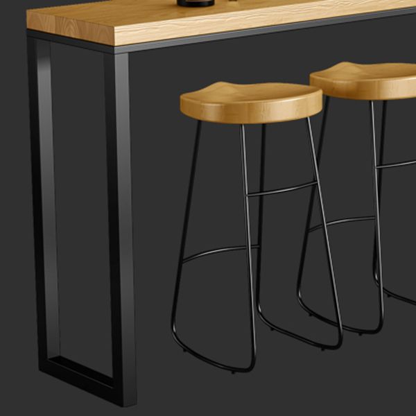 Natural Solid Wood Pub Table Pedestal Rectangle Bar Height Table with Shelves