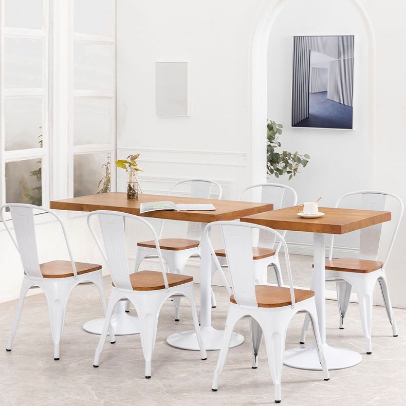 Solid Wood Industrial Dining Table Brown Top Table with White Frame for Dinning Room