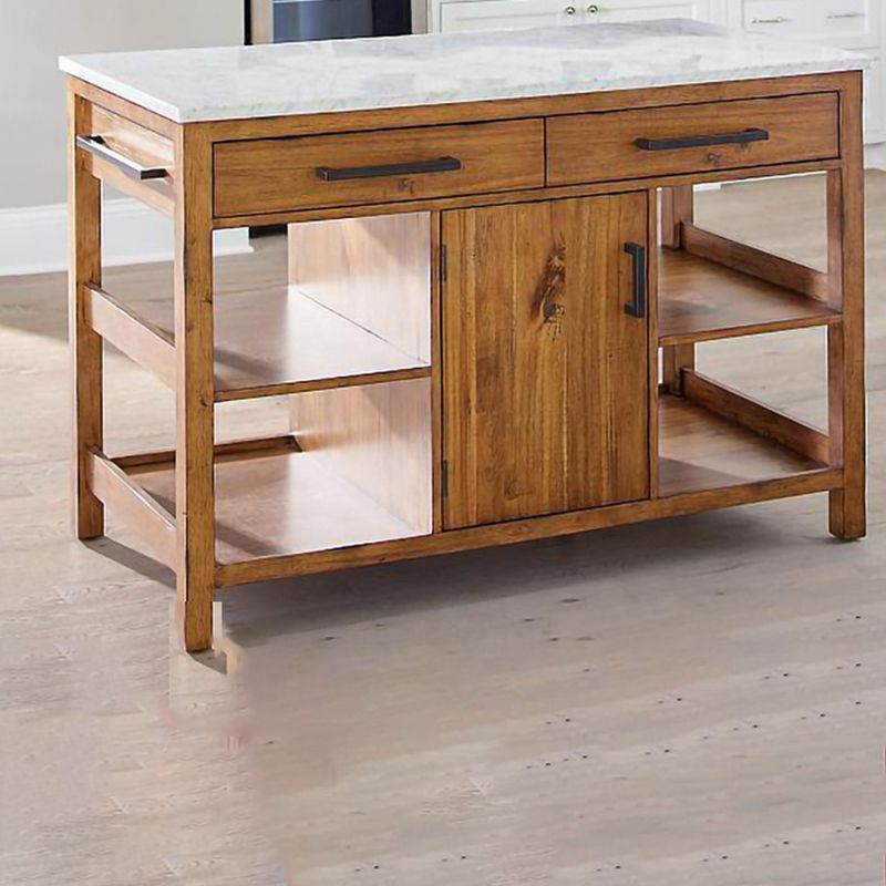 Contemporary Wood Kitchen Island Set Stationary Kitchen Island Table with Open Storage