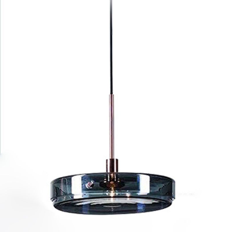 Modern Artistic Single Pendant Light Wrought Iron Circular Hanging Lamp with Glass Shade