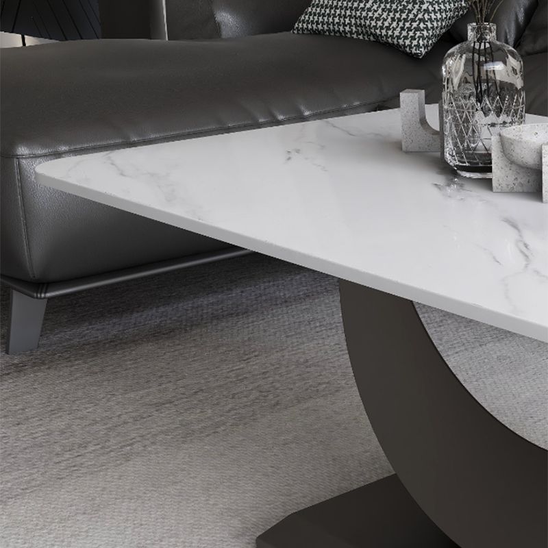 Glam Stone Coffee Table with Steel Pedestal Base and Rectangle Top
