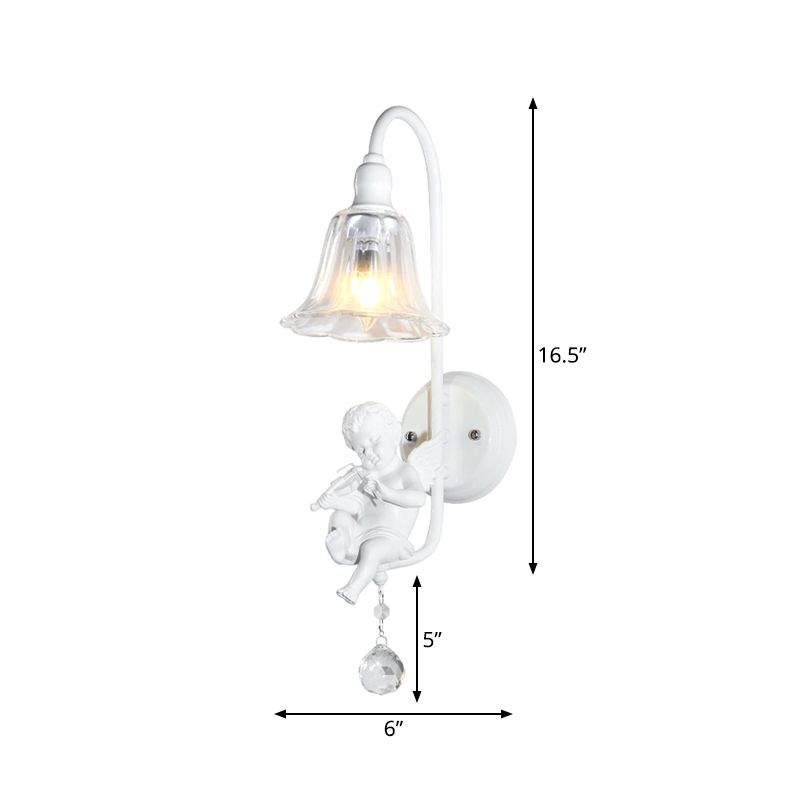 Modern White Wall Light Bell Shade 1 Head Metal Wall Lamp with Angel for Child Bedroom