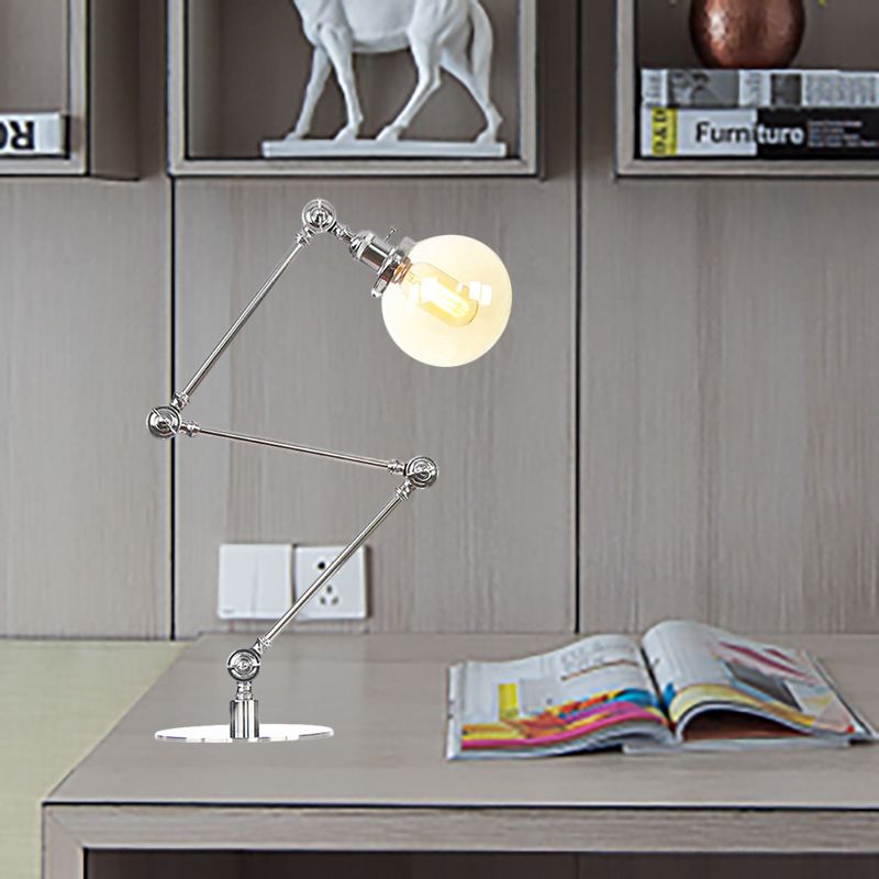 Industrial Global Table Lamp Amber/Clear Glass 1 Light Restaurant Table Light with Adjustable Arm in Black/Brass Finish