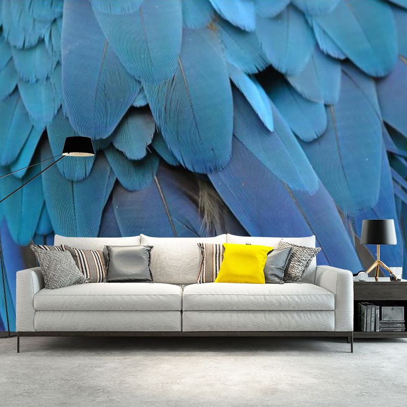Modern Feather Wallpaper Murals Non-Woven Fabric Decorative Blue Wall Decor for Bedroom