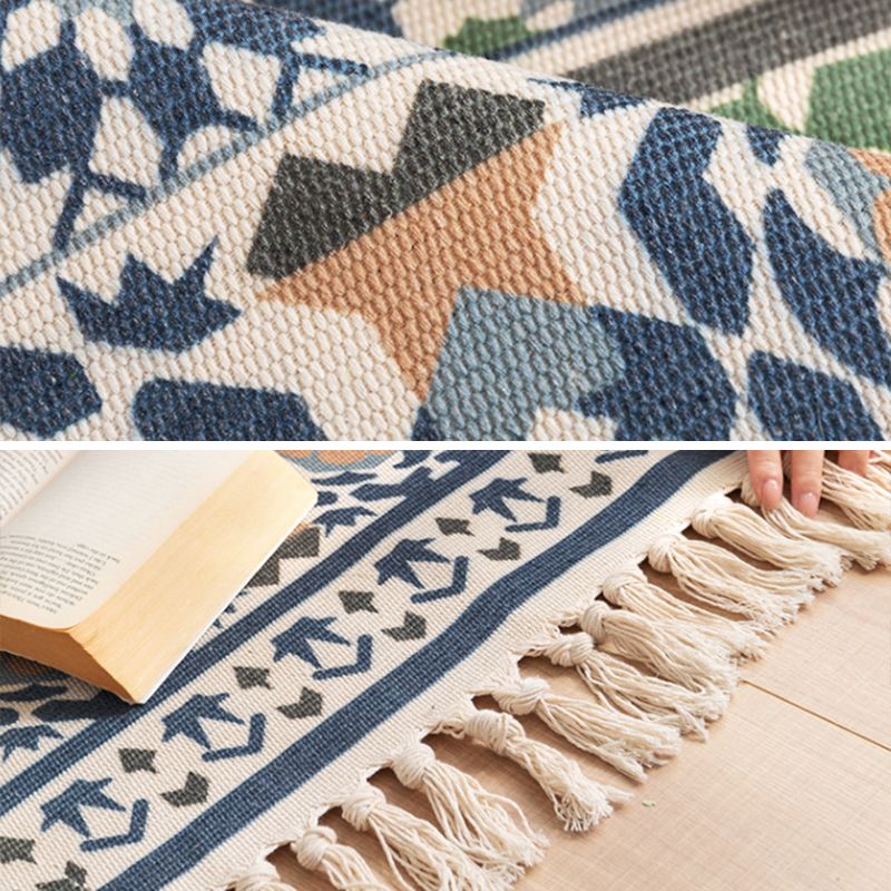Traditional Comfort Rug with Fringe Southwestern Pattern Carpet Cotton Blend Rug for Living Room