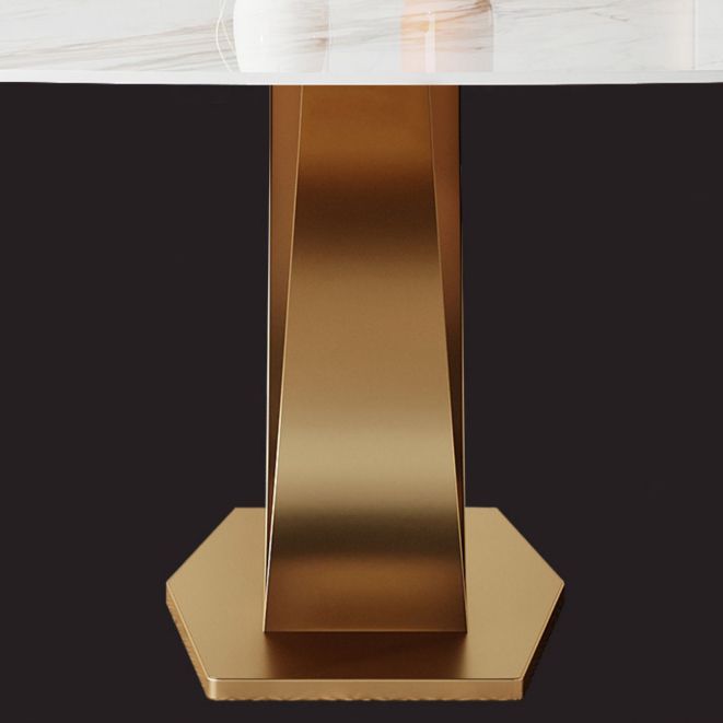 Luxury Rectangular White Stone Top Dining Table with Gold & White Metal X-Base