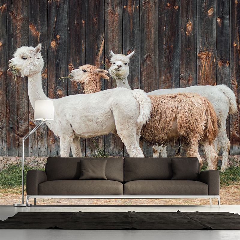 Lovely Alpaca Mural Wallpaper Contemporary Style Wall Covering for Living Room